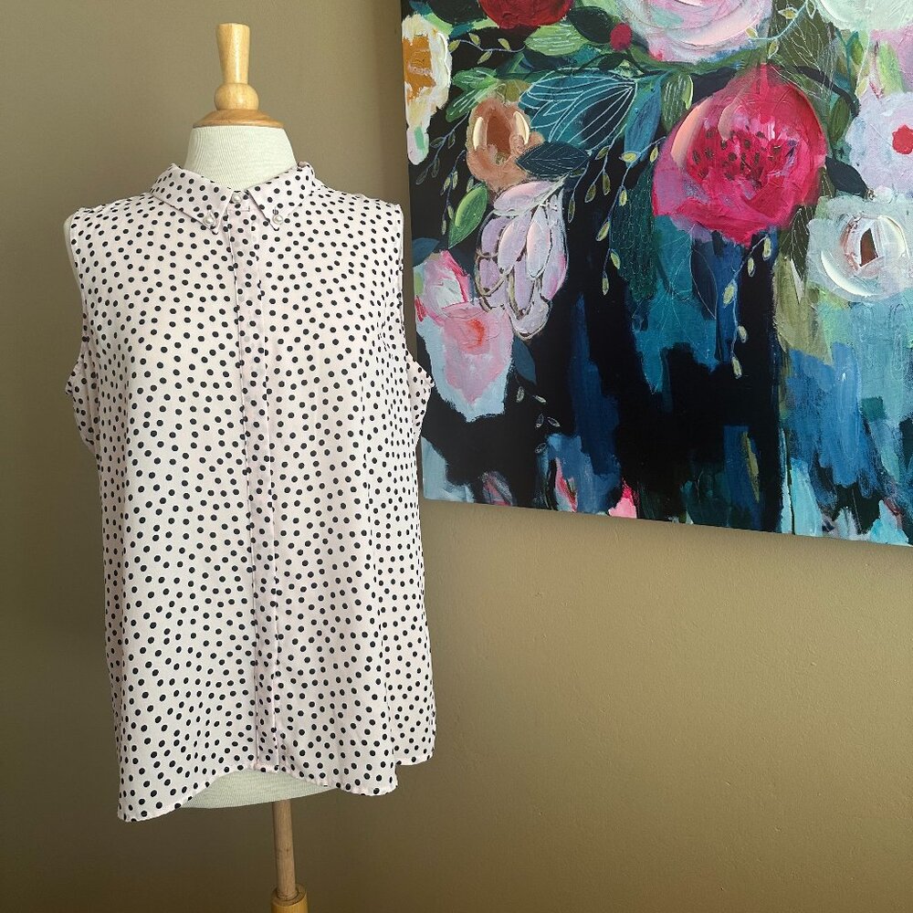 Karl Lagerfeld Paris Polka Dot Blouse Pearl Collar Chic Parisian Top XL